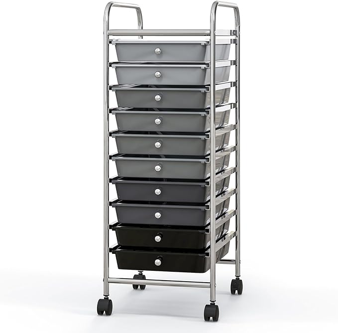 Giantex 10-Drawer Storage Cart w/Universal Wheel, Rolling Cart w/Handle, Home Organizer Storage Unit w/Removable Drawers, Trolley Utility Cart for Kitchen Makeup Living Room Office Play Room