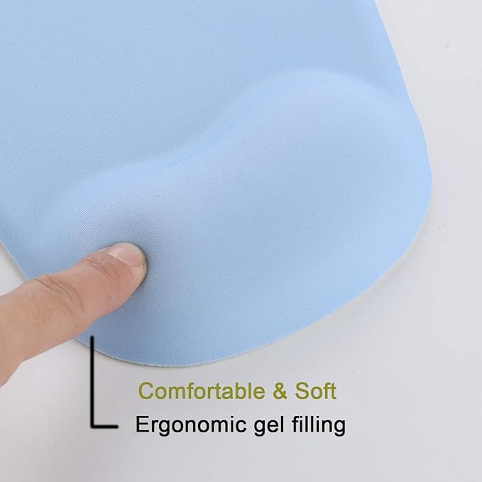 xinidc Ergonomic Computer Mouse Pad with Wrist Rest Support, Pain Relief Mouse Pad with Non-Slip PU Base for Home Office Working Studying (Blue)