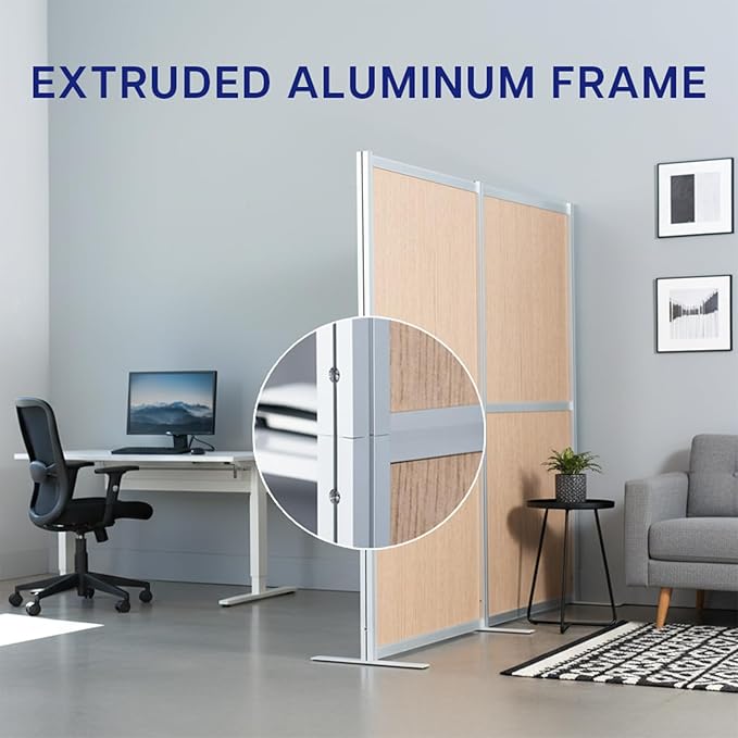 VIVO Modular Wall System, 2 PET Panels, Modern Professional Office Cubicle Dividers, Freestanding Privacy-Screen, 66 inches High, Flat Wood, Silver Frame, PP-MWS63C
