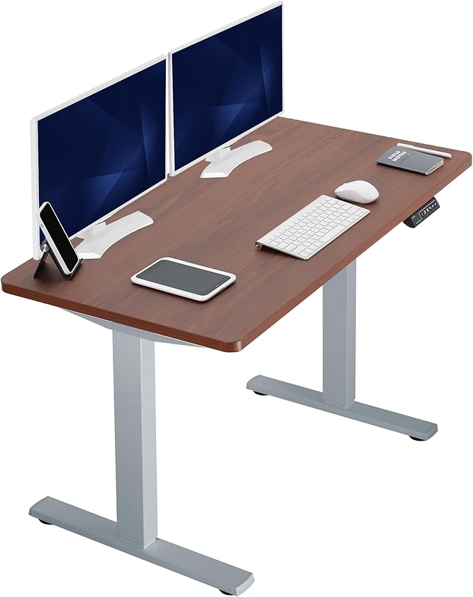 VIVO Electric 43 x 24 in Standing Desk, Memory Height Adjustment, 1B Series, Holds 220 lbs, One-Piece Dark Walnut Top, Gray Frame, DESK-KIT-1G4D