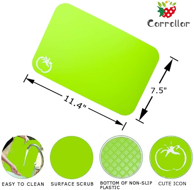 Carrollar Small Flexible Plastic Cutting Board Mats, 2 Pack Cutting Boards Mats With Food Icons, Gripped Back and Dishwasher Safe, Set of 4,7.5x11.4inch (2)