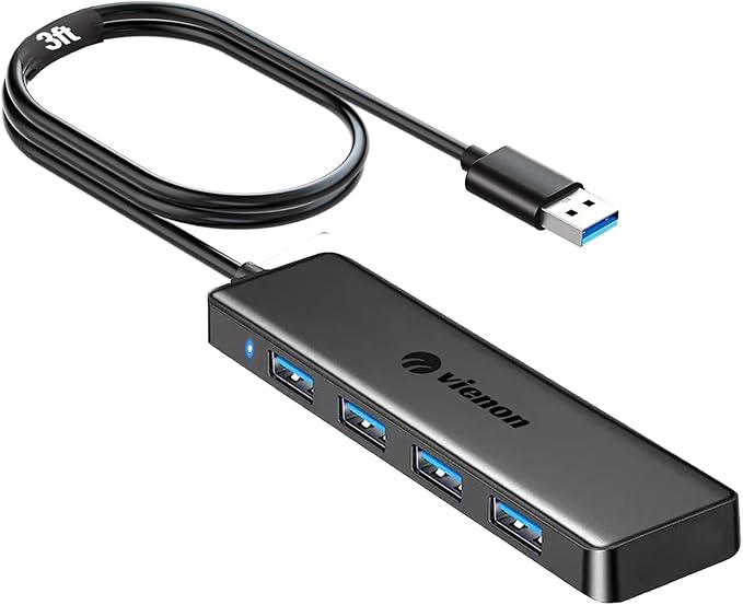 USB Hub, VIENON 4-Port USB 3.0 Hub USB Splitter USB Expander for Laptop, Xbox, PS4/5, Flash Drive, HDD, Console, Printer, Camera,Keyborad, Mouse-3.3ft