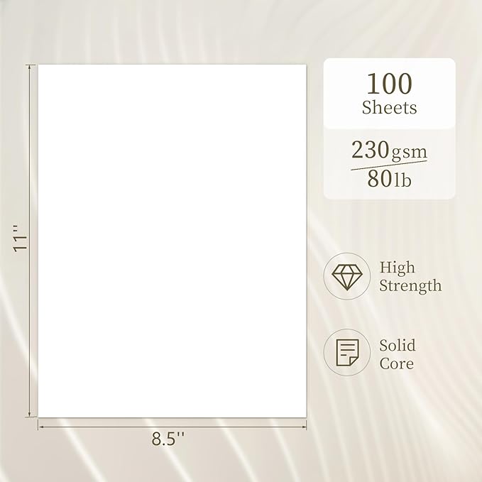 White Cardstock 8.5 x 11, White Cardstock Printer Paper 80lb 100 Sheets, GIGYES Copy Paper for Printer, Watercolor Drawing, Certificate, Invitations