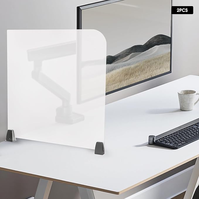 2 Pack Clamp-on Desk Privacy Panels, Frosted Acrylic Desk Dividers for Office School Call Center Reception Area, Noise and Visual Distractions Reducing Table Divider- 23" x 22"