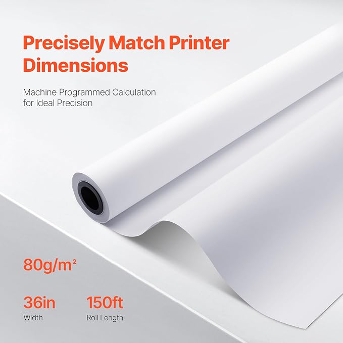 VEVOR Wide Format Paper, 36 in x 150 ft Plotter Paper, 4 Rolls CAD Bond Rolls with 2 in Core, 20 LB Bond Paper Rolls, Idea for CAD Drawings, Engineering Plans, GIS Maps & Architectural Designs