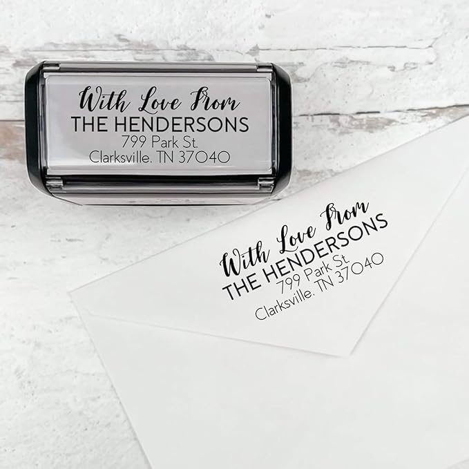Self Inking Modern Address Stamps | Custom Return Address Stamper (with Love from, Xtra Wide)