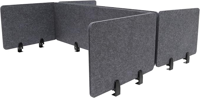 ReFocus Raw Clamp-On Acoustic Desk Divider Mounted Privacy Panel Set – Reduce Noise & Visual Distractions for Office, Study (Anthracite Gray, 2× Long (47.25"×16") + 4× Short (23.6"×16"))