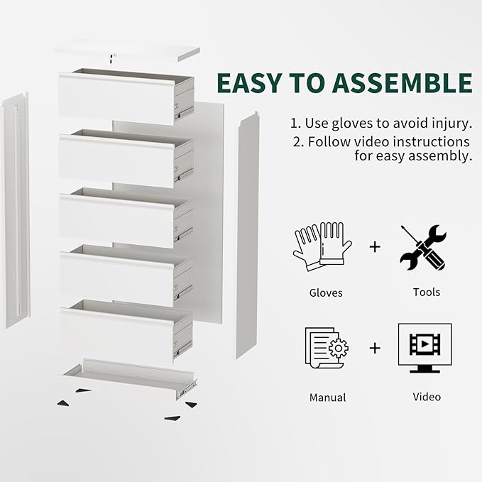 4 Drawer Lateral File Cabinet with Lock, Metal File Cabinets for Home Office, Office Furniture for Organization Hanging Legal/Letter/A4, Metal Filing Cabinet Storage Cabinet, Require Assembly, White