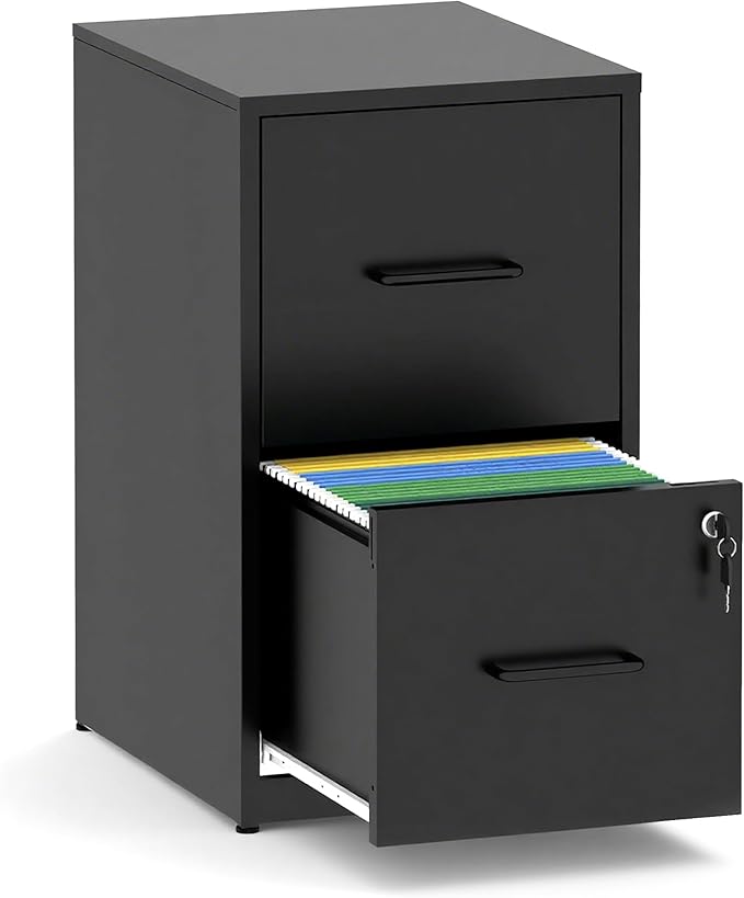 FLIXELIO 2 Drawer File Cabinet with Lock,Metal Vertical Filing Cabinets for Home Office,Heavy Duty File Storage Cabinet for Letter/Legal/A4/F4 Size File,Assembly Require (Black, Vertical 2 Drawer)