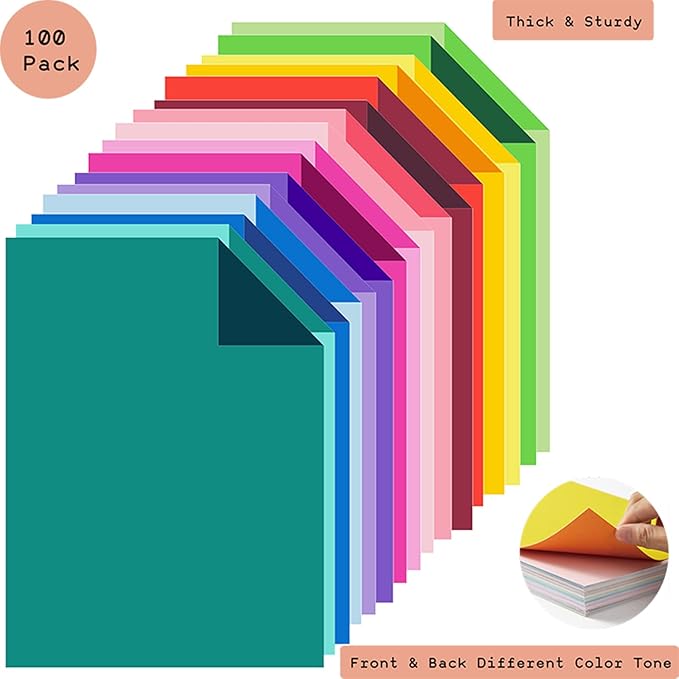Livholic 100 Pack Heavy Duty Paper Colored Cardstock Front Back Different Color Codes 250 GSM for Cricut, Scrapbook, Paper Crafting, Office Supplies (100)