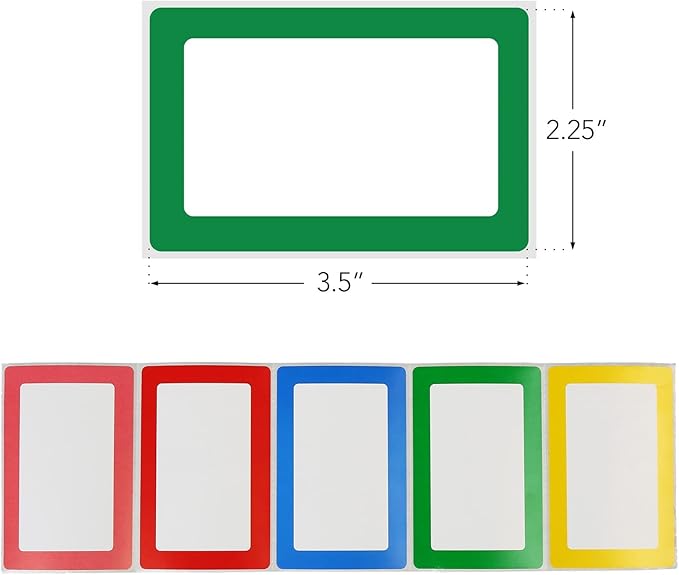 LotFancy 500pcs Name Tag Stickers, 3.5" x 2.25", 5 Colors, Plain Labels, Adhesive Tags with Perforated Line for School Office Home