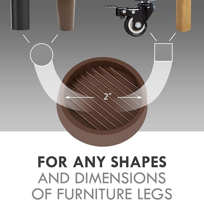 VOCOMO 2X2 Round Rubber Caster Cups, Non Slip Furniture Pads, Anti-Slip Gripper, Anti Skid Furniture Feet, Anti Slide Floor Protector for Bed Couch Table Chair Stoppers (Brown, 8 Pack)