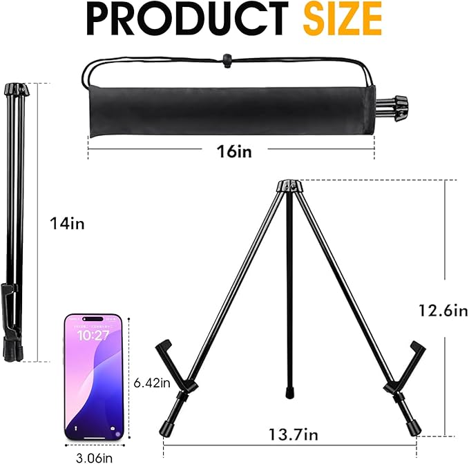 AROIC 12 Pack 14'' Tabletop Easels, Black Steel Table Top Easels for Display, Adjustable Portable Table Top Easel for Paintings, Signs, Posters,Frame Pictures(with 12 Bags)