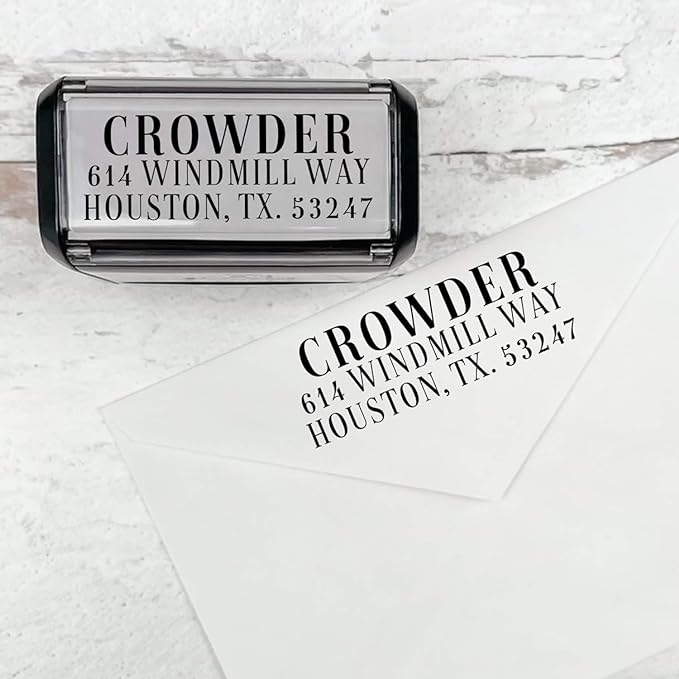 Self Inking Modern Address Stamps | Custom Return Address Stamper (Magazine Serif, Large)