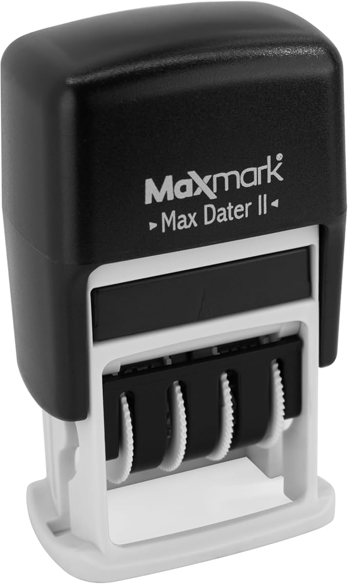MaxMark Self-Inking Rubber Date Office Stamp with MAILED Phrase Blue Ink & Date RED Ink (Max Dater II), 12-Year Band