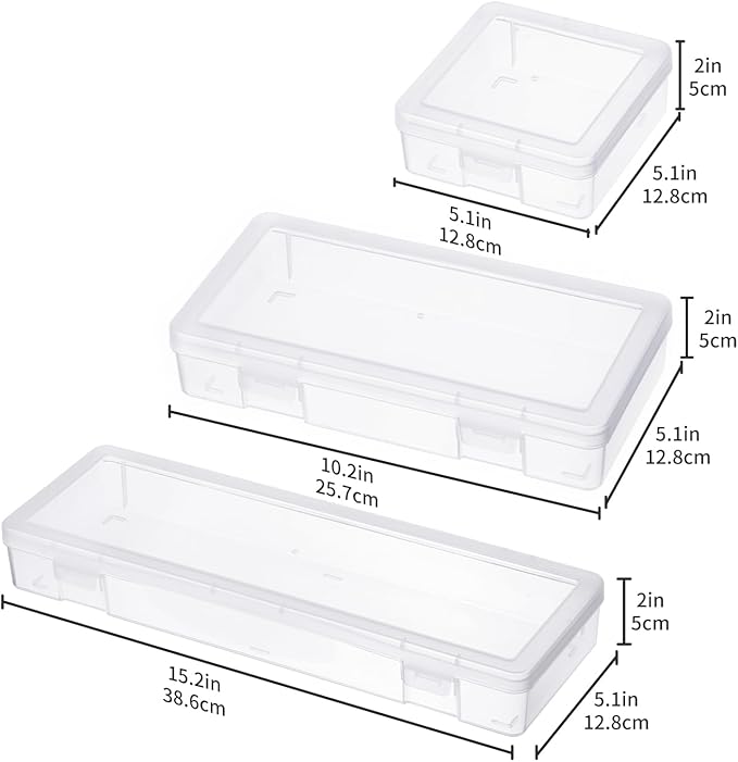 novelinks Stackable Plastic Clear Storage Box Containers with Latching Lid - Art Craft Supply Organizer Storage Containers for Pencil Box, Crayon, Beads (3 Small + 3 Medium + 3 Large -Clear)