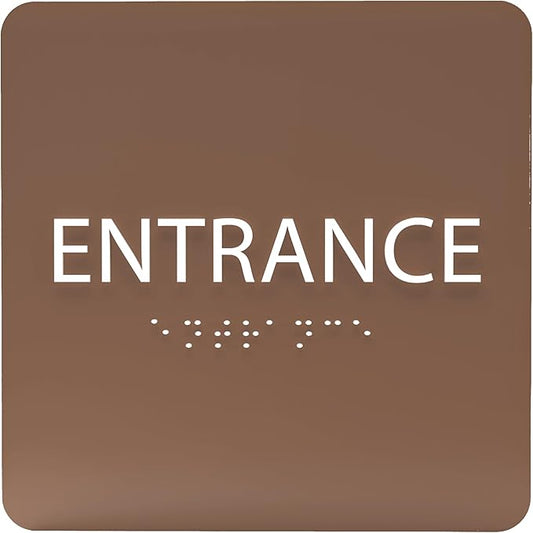 ADA CENTRAL SIGNS - 6" X6" Entrance Sign - ADA Compliant Tactile Graphics Grade 2 Braille Text Acrylic Wall Sign - Entry, Way in, Access Signs for Office, Hotel, Schools, Apartment, and Restaurants