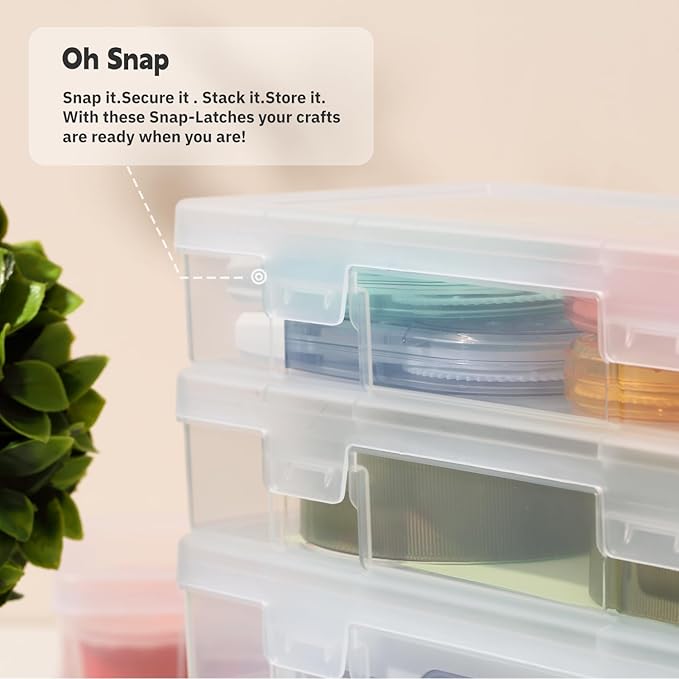 novelinks Stackable Plastic Clear Storage Box Containers with Latching Lid - Art Craft Supply Organizer Storage Containers for Pencil Box, Crayon, Beads (2 Small + 2 Medium + 2 Large -Clear)
