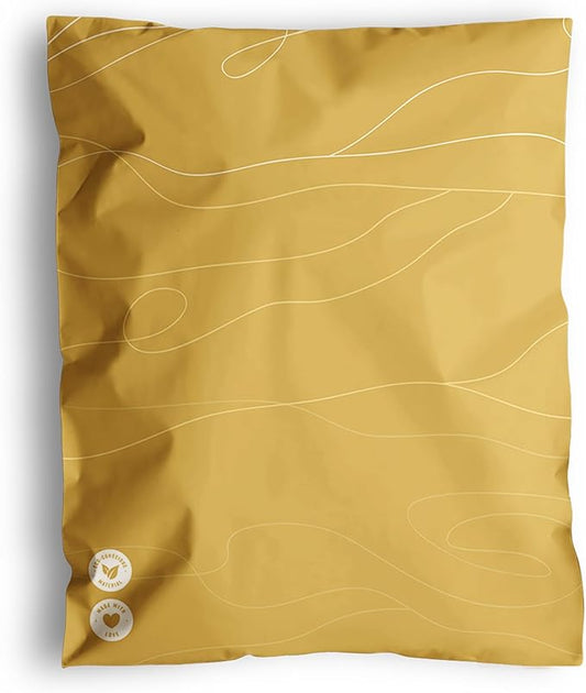 Poly Mailers 10 x 13 Inch - 100 pack Biodegradable Shipping Bags for Clothes - Impack Self-Seal Waterproof Thick Mailing Envelope for Accessories & Clothing - Golden Pencil Floral