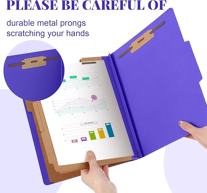 Skyygemm 48 Pcs Classification Folders Letter Size, 3 Divider Pressboard File Folder with Fasteners, Expanding File Organizer Bulk for School Teachers, Office Employee, Coworker, Staff (Purple)