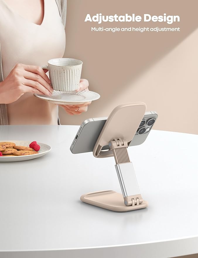 Lamicall Khaki Phone Holder for Desk - Cellphone Stand Khaki Desk Accessories Desktop Office Must Have Compatible with iPhone, 4-8'' Smartphone