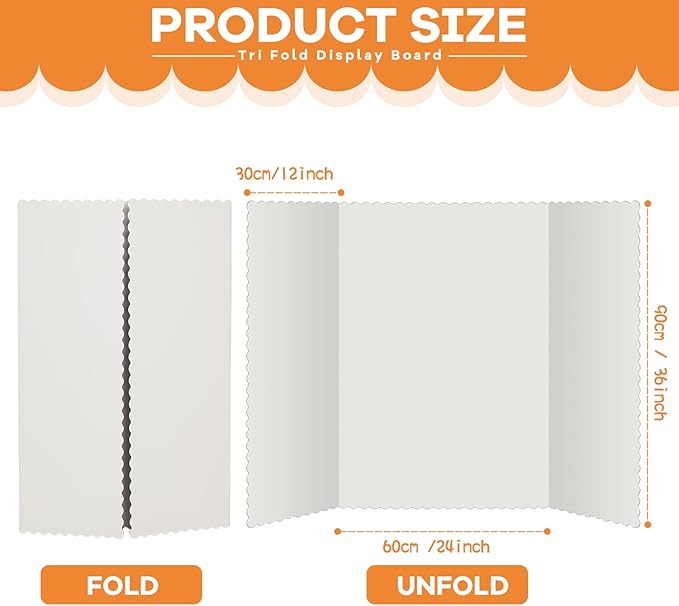 Henoyso 8 Pcs 36 x 48 Inch White Trifold Poster Board for Science Fair School Business Project Exhibition Large Tri Fold Presentation White Display Board Foldable Paperboard