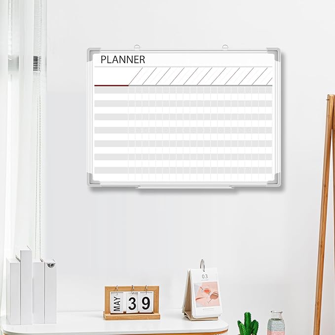 Lincia Aluminum Frame Dry Erase Board with Lines, Wall-Mounted Whiteboard for Scheduling, to Do Lists & Weekly Planning, Reusable Office Calendar for Home & Work (Make Ready Board,18"x24")