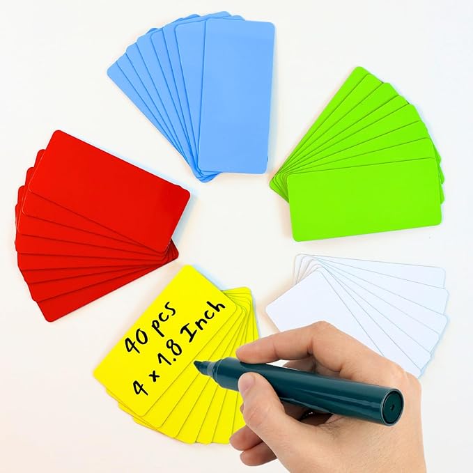 Availey 40 Pieces (4 x 1.8) - Full Colored Magnetic Dry Erase Labels - Reusable Strips for Classroom Home Office Garage Refrigerator Blank Writable Erasable Cards Name Tags Students Locker Shelf