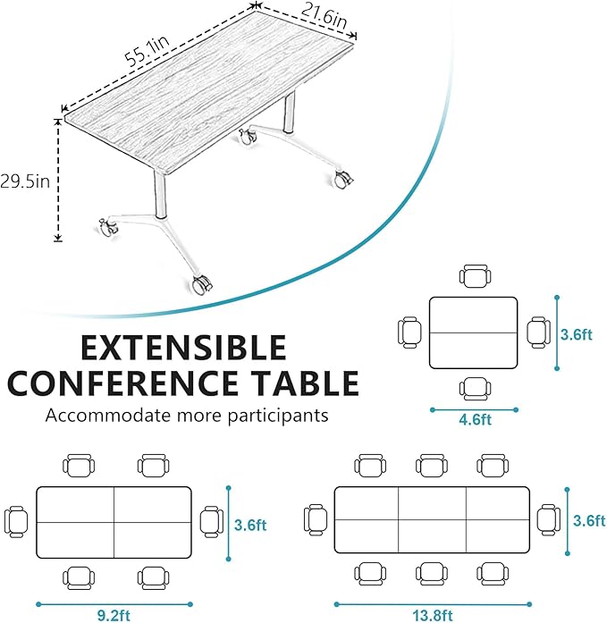 Goakwwuz Conference Room Table, Folding Conference Tables,Thicken Grey Tabletop,Flip Top Wooden Seminar Meeting Room Table for Conference Room Offices (2, Black, 55.1”)