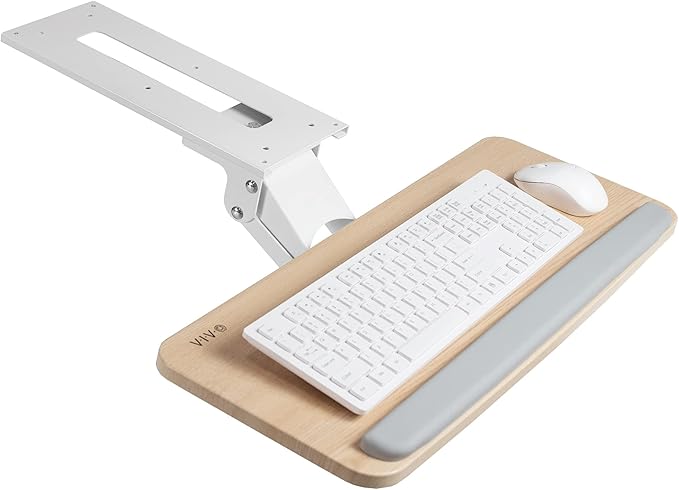 VIVO Adjustable Computer Keyboard and Mouse Platform Tray Ergonomic Under Table Desk Mount Drawer Underdesk Shelf, Light Wood, MOUNT-KB03C