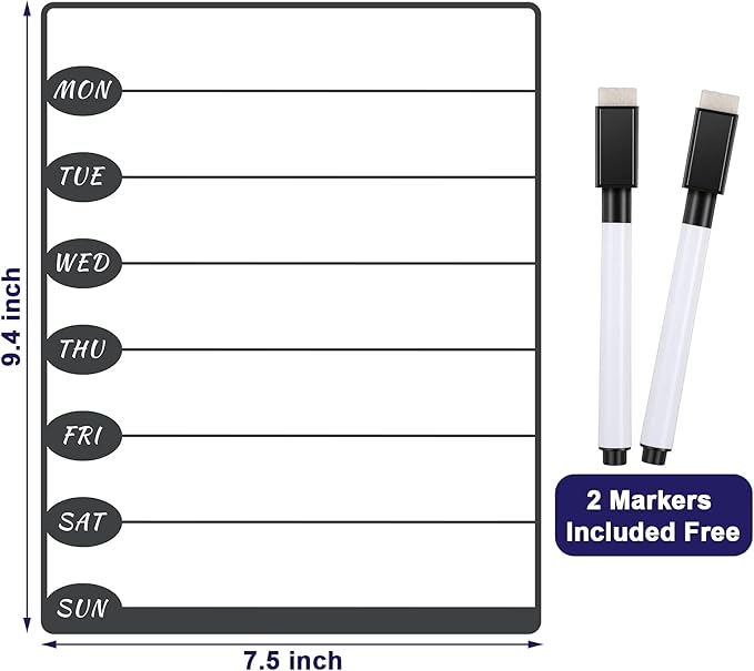 Outus 2 Pieces Magnetic Weekly Dry Erase Boards Erasable Weekly Calendars Whiteboard Planners with 2 Pieces Markers for Office School Supplies (Cute Style)