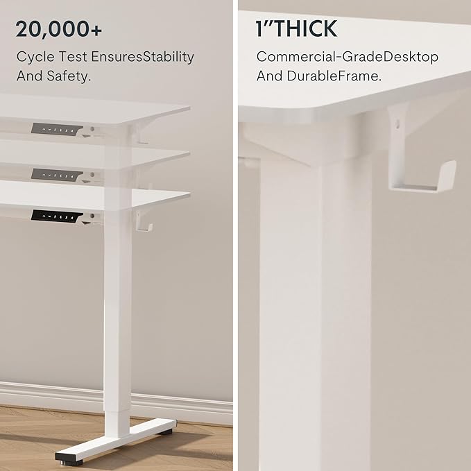 FLEXISPOT EN1 One-Piece Standing Desk with 1-Inch Thick Seamless Desktop, 55"x28" Electric Height Adjustable Desk for Home Office, Multi-Monitor Setups & Easy Assembly, White