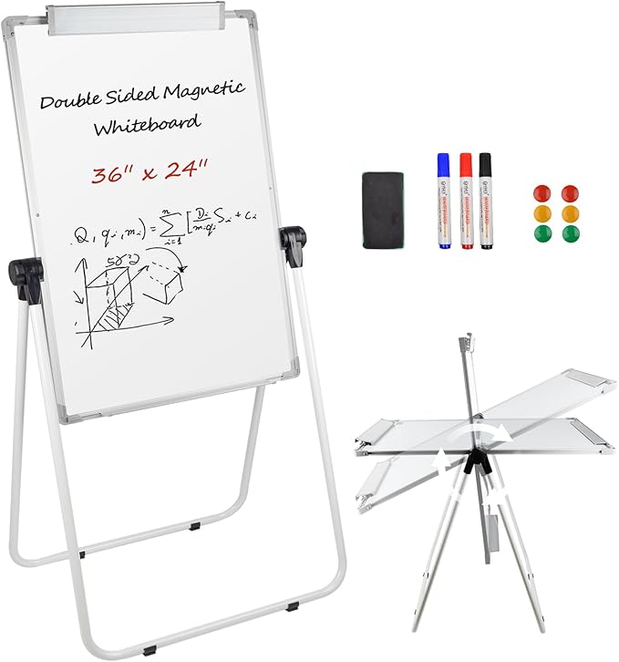 Stand White Board - 36 x 24 Inch Double Sided Magnetic Dry Erase Board with Stand Height Adjustable, 3' x 2' Flip Chart Easel Stand Portable(White)