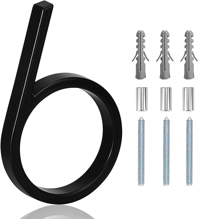 5" Floating Stainless Steel Address House Number, Modern Metal Anti-Rust House Numbers with Nail Kits for Door Garden Mailbox Decor Visibility Signage (6)