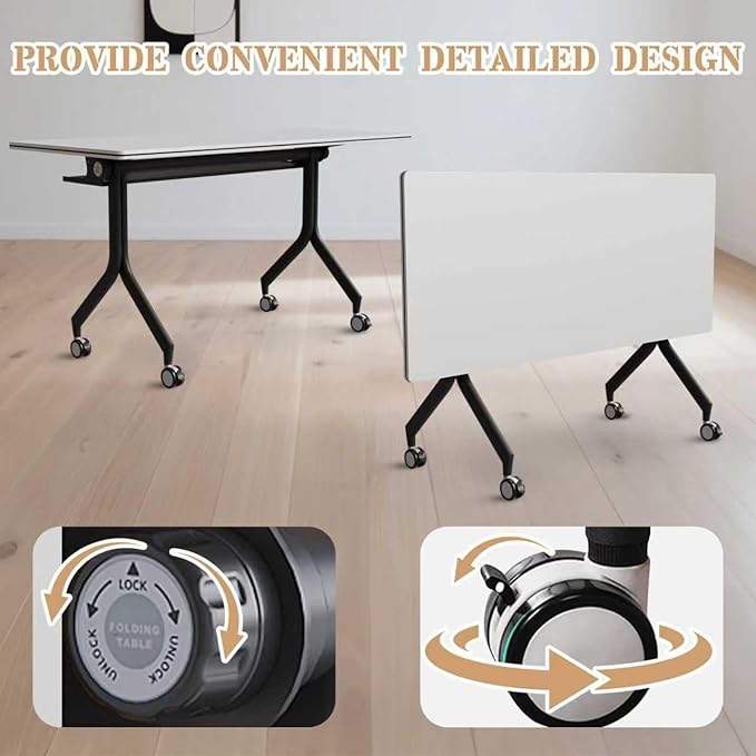 Goakwwuz Conference Room Table, Folding Conference Tables,Thicken Grey Tabletop,Flip Top Wooden Seminar Meeting Room Table for Conference Room Offices (4, Black Drawer, 55.1”)
