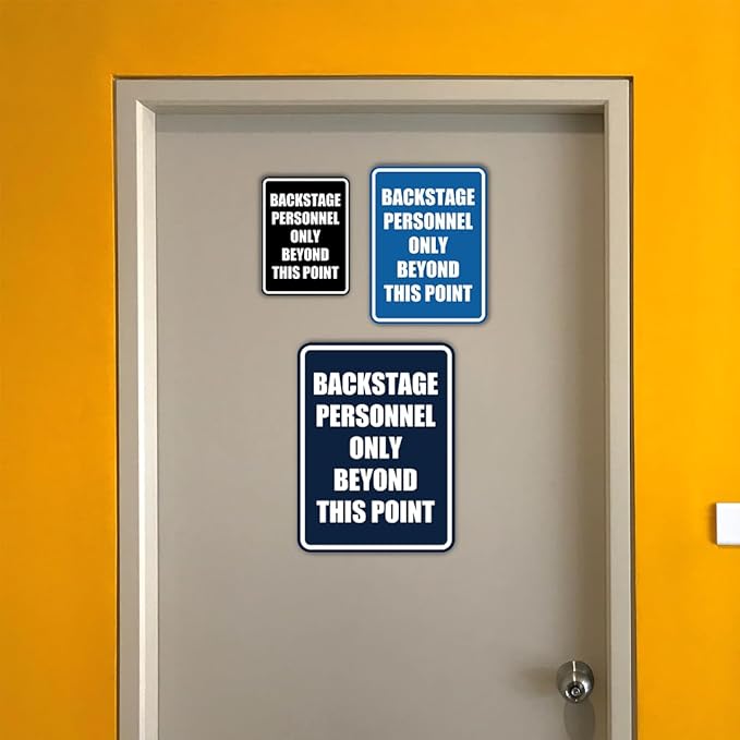 Portrait Round Backstage Personnel Only Beyond This Point Door or Wall Sign Easy Installation | Music | Concert | Festivals Sign (Brushed Gold) - Medium (2 Pack)