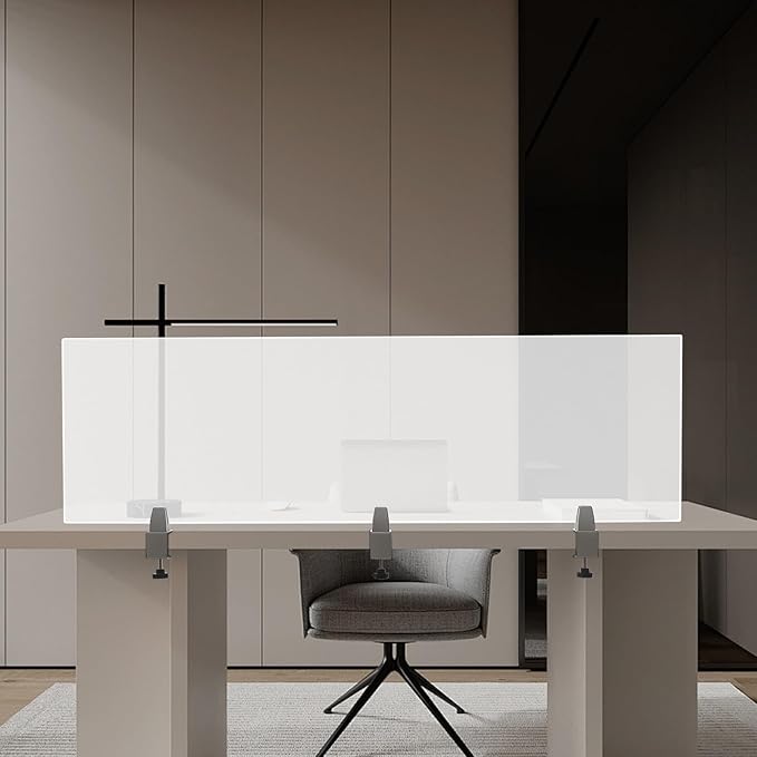 KONKENIE Acrylic Office Privacy Partition Indoor Desk Divider Guard Rectangle Desktop Privacy Panel Privacy Shield Screen for Classroom Office Reception Station Bakery Translucent (60x18x2”,1PCS)