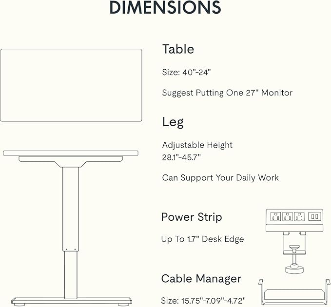 FLEXISPOT EN2 Whole-Piece Standing Desk with Clamp Power Strip, 40 x 24'' Electric Stand Up Height Adjustable Desk with Cable Management (Black Frame + 40" Mahogany Top, 2 Packages)