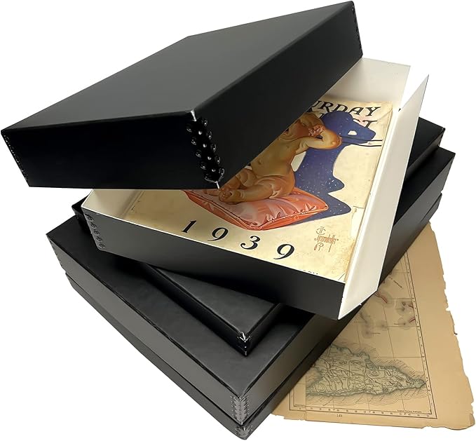 Lineco 11x14 Black Museum Archival Storage Box, Drop Front Design, 11 1/2 x 15 x 3 in. Acid-Free with Metal Edge. Preserves Picture Longevity, Organize Photos or Documents, Crafts, DIY.