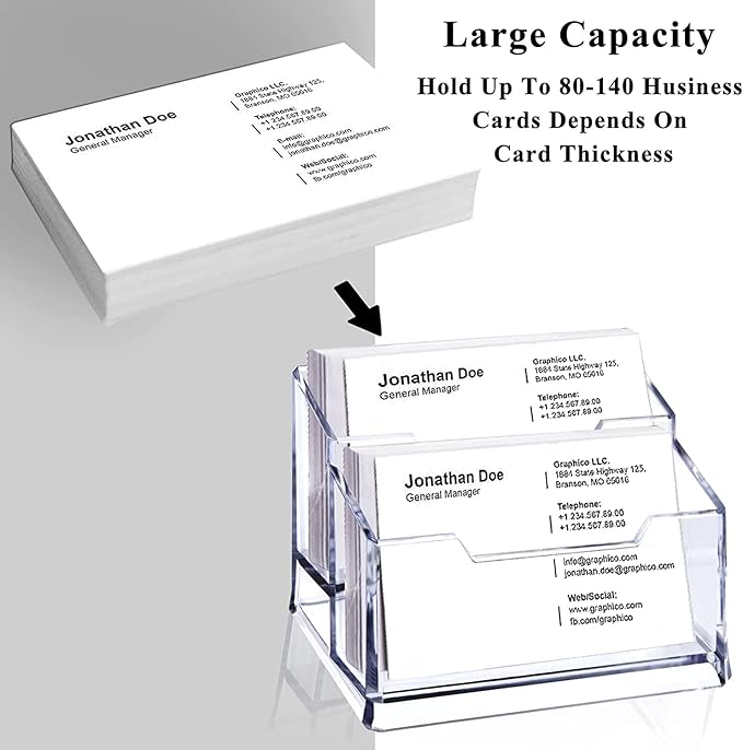 Meschett 3 Pack Clear Acrylic Business Card Holder,2 Tier Premium Acrylic Clear Business Card Holder Stand for Desk Fits 100 Business Cards