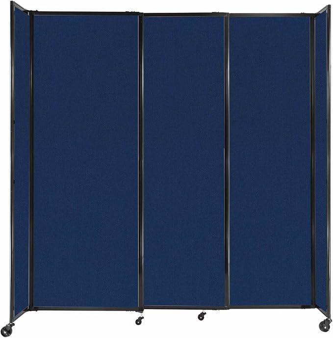 Versare Straightwall Sliding Portable Wall Partition | Freestanding Office Dividers | Locking Wheels | Temporary Room Separator | 7'2'' Wide x 7'6'' Tall Navy Blue Fabric Panels