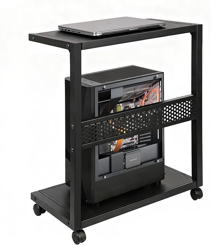 Bfttlity Large PC Stand Computer Tower Stand 2-Tier Metal CPU Holder with Locking Caster Wheels Suitable for Most PC (Black,XL)