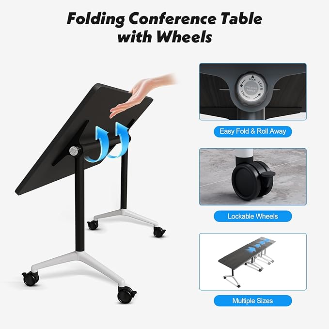 Goakwwuz Conference Room Table, Folding Conference Tables,Thicken Grey Tabletop,Flip Top Wooden Seminar Meeting Room Table for Conference Room Offices (6, Grey, 47.2“)