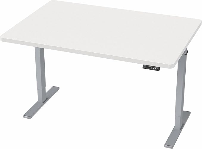 VIVO Electric 48 x 30 in Standing Desk, Memory Height Adjustment, 1B Series, Holds 220 lbs, One-Piece White Top, Gray Frame, DESK-KIT-1G5W