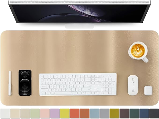 HOMIEAZICOZI Leather Desk Mat - Non-Slip PU Pad for Office and Home Organization Accessories Ideal Large Mouse Mats on Top of Desks (Champagne Gold,36''x 17'') (DPD-CG-L)