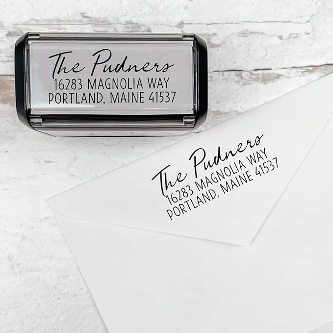 Self Inking Modern Address Stamps | Custom Return Address Stamper (Relaxed Script, Medium)