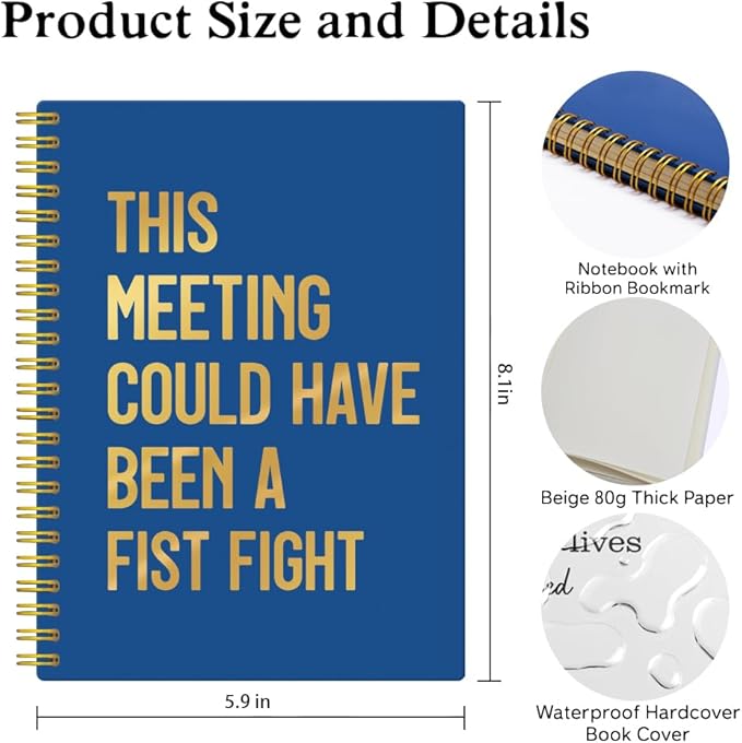 XQLZY This Meeting Could Have Been A Fist Fight Navy Blue Spiral Notebook, Funny Corporate Humor Notepad, Office Sarcastic Humor Gifts for Men Women Coworker BFF Friend, Coworker Christmas Gifts