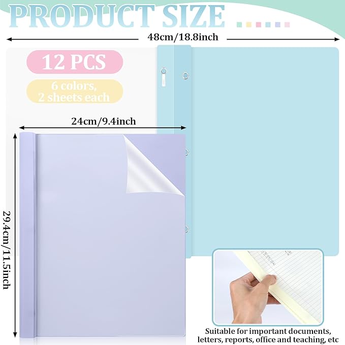 12 PCS Pastel Plastic Report Covers with 3 Prongs Clear Front Presentation Folders 3 Prong Folders for Resume Portfolio Document Report Letter Proposal School Classroom Office Supplies (Pastel)