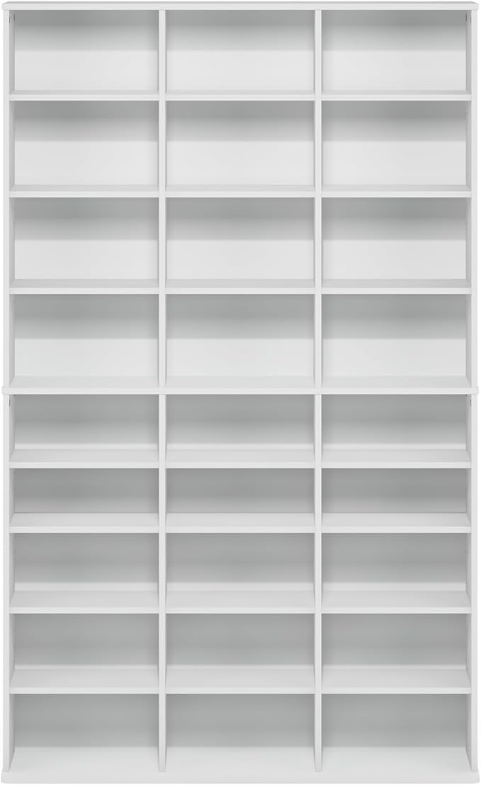 Furinno Jaya DVD Shelf, Wide 24-Shelf CD Rack, Media Shelf with Adjustable Shelves, Easy Assembly DVD Storage Cabinets for CD Blueray Game Disc, for Living Room, Home Office, Plain White