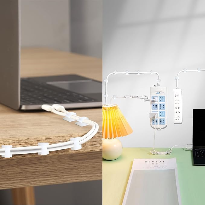 XHF 3/4” Adhesive Cable Wire Clips White 60pcs, Cable Staples Outdoor Cable Management Wire Organizer Cord Holder for Under Desk, Car, Wall, TV PC Ethernet Cable